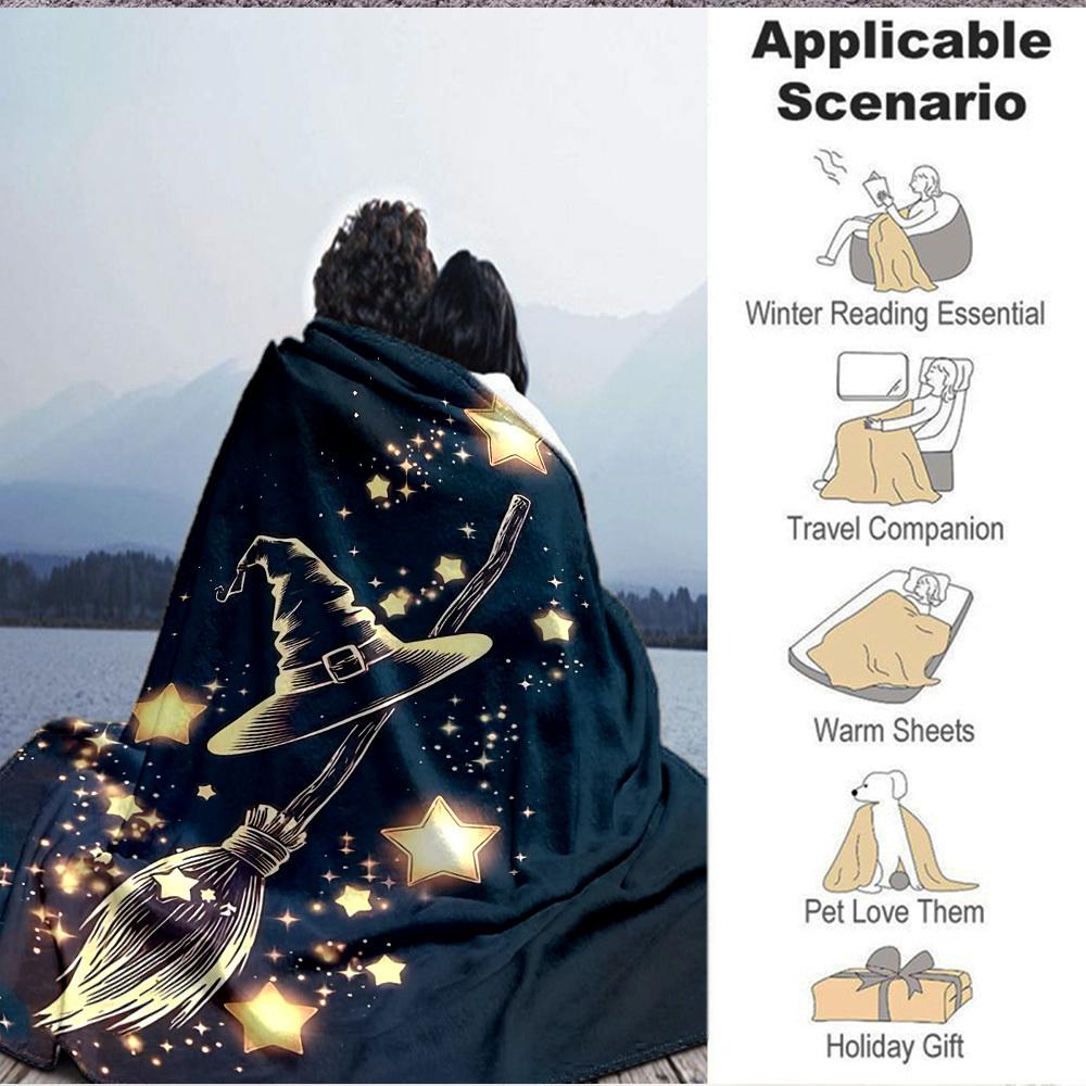 1pc Witch Broomstick Blanket, Lightweight Flannel Throw Blanket for Sofa, Bed, Travel, Camping, Living Room, Office, Couch045