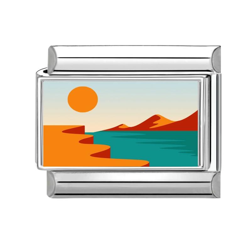 Y2K Spring Summer Scenery Series Beach Forest Lake Italian Charm Links 9mm Bracelets Bangle Stainless Steel DIY Making Jewelry