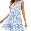 2026 Women's Summer Lace V-neck Sleeveless Midi Dress: European & American Style with Hollow Printed Design