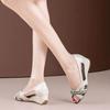 Frühling Sommer Neue Damenschuhe Einfach Hohl Atmungsaktiv Fischmund Freigelegt Schräge Ferse Gespleißt Damen Elegante Sandalen