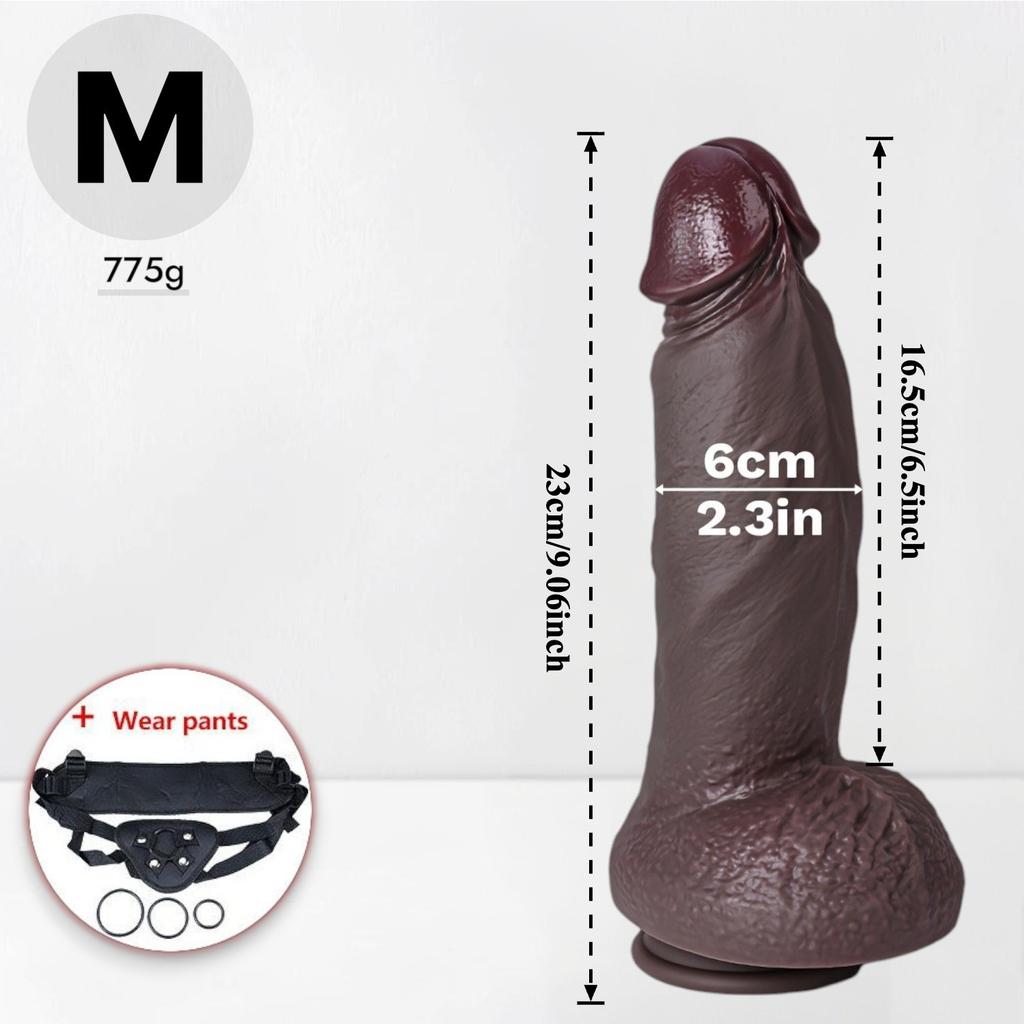 Realistic Black Thick Liquid Silicone Dildo, Soft Skin-Like Texture with Strong Suction Cup, Hands-Free Design, Strap-On Compatible Adult Toy