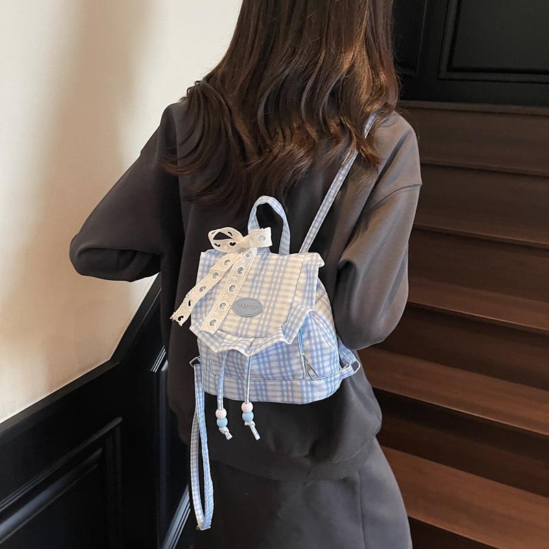 Schoolbag Travel Lightweight Women's Backpack 1011 Autumn New Small Backpack Girl Fresh Plaid Sweet Wind Women's Bag