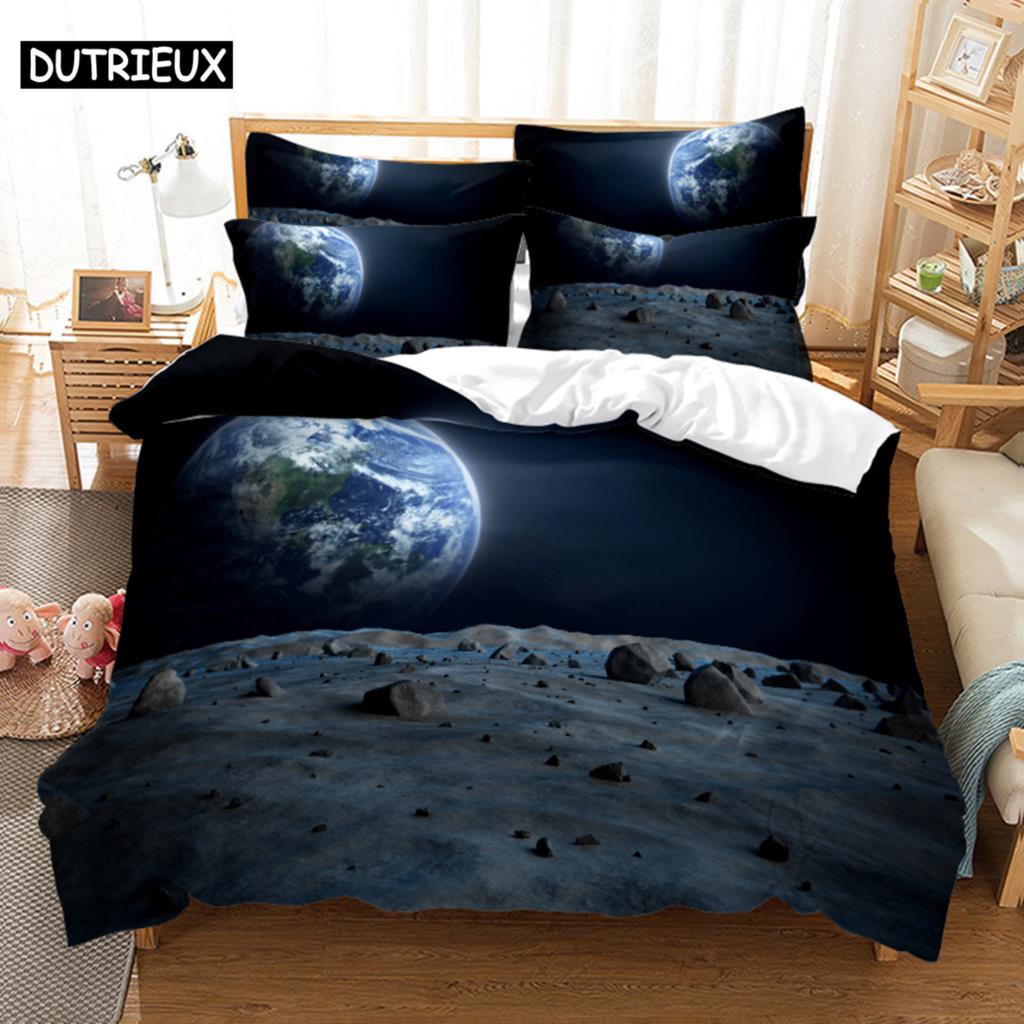 3D Digital-Printed Aurora plus Stars-Themed Soft with Soft Fabric Duvet Cover Set in Quen Sized Dimensions - Fashionable Bed Linen Design