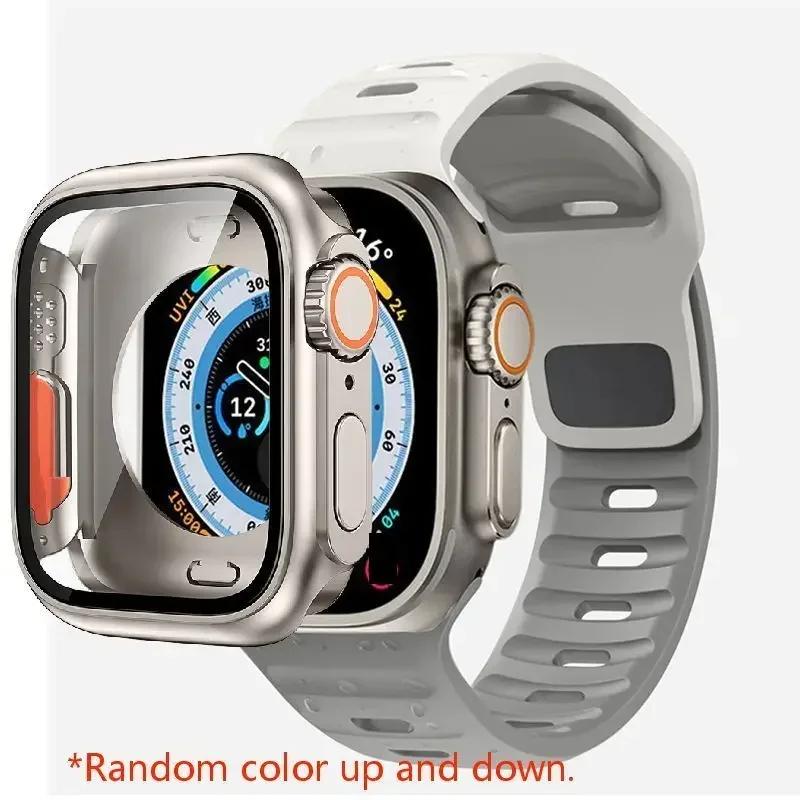 Case+Strap For Apple Watch Band 45mm 44mm 41 42 46mm Smart Silicone Bracelet Iwatch Series 5 6 Se 7 8 9 10 Change To Ultra Case