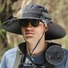 Men Fisherman Hat with 2 Solar Fan Large Brim Windproof Strap USB