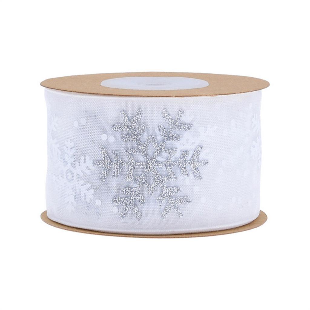 Christmas Polyester Ribbon Festive Decoration Snowflake Ribbon Seasonal Ribbon for Gift Wrapping and Tree Decoration
