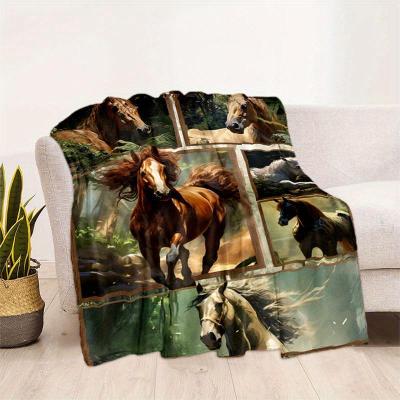 Cozy Galloping Horse Print Throw Blanket Soft Lightweight Blanket For Bed Couch Sofa Living Room Travel Camping Blankets