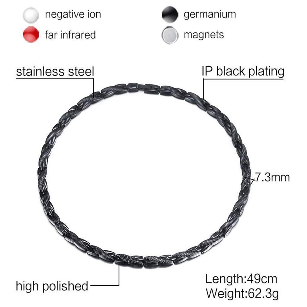 Rockyu Popular Brand Magnetic Necklace for Men and Women Stainless Steel Chain Black Hypoallergenic Stiff Shoulder Necklace Black Gold Dragon Crest