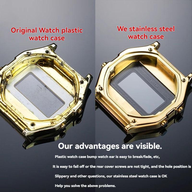 ONEMetal Modifikační sada pouzdra hodinek pro Casio A158 A159 A168 AW158 A158WA A159W-N1 Pouzdro a řemínek z nerezové oceli Kovový kryt hodinek RámečekMN