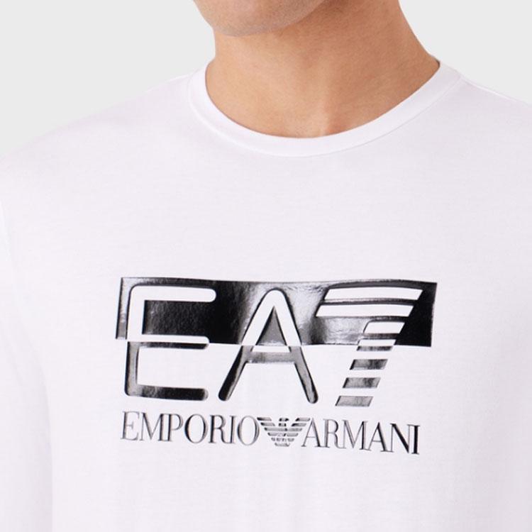 Emporio Armani EA7 Letter Print Crew Neck Long Sleeve T-Shirt Men Tops White 6RPT64PJ03Z0100