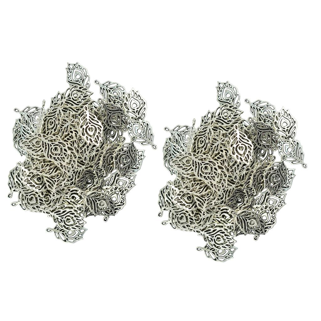 100pcs silver color feather Charms for Necklace Jewelry Making Accessories