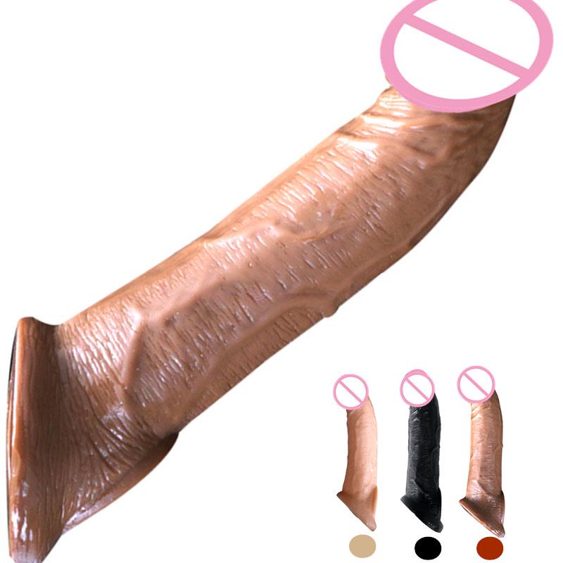 Wielokrotnego użytku Penis Sleeve Extender Realistyczny penis Cock Powiększalnik Prezerwatywy Opóźnienie przedłużenia Sex Zabawka dla mężczyzn