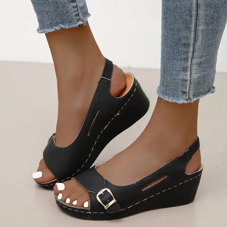 Summer Sandals Women Fish Mouth Fashion Comfort Roman Shoes Buckle Peep Toe Casual Beach Wedge Platform Female Sandals