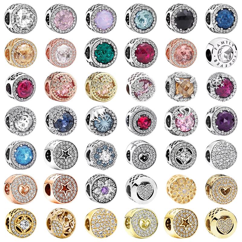 Sparkling Pavé & Star Clear Cerise Pink Sea Green Dark Blue Charm Beads Fit Original Bracelets Diy Women Jewelry Gifts