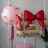 Cartoon style birthday dog balloon set with red bow balloons and pink heart balloons for birthday decoration and photo props