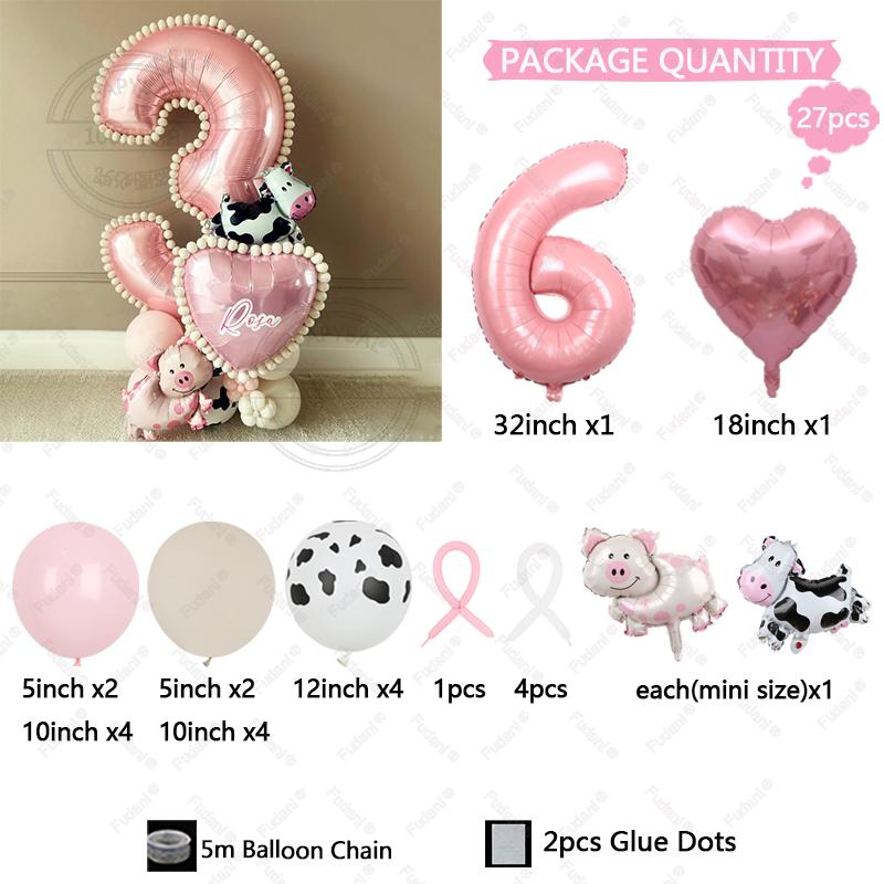27 szt. Mini Balony Krowa Świnia Różowy Numer Balon Urodzinowy Zestaw Dekoracja Imprezy Tematycznej Zwierzątka Kreskówkowe Artykuły na Festiwal Dziecięcy