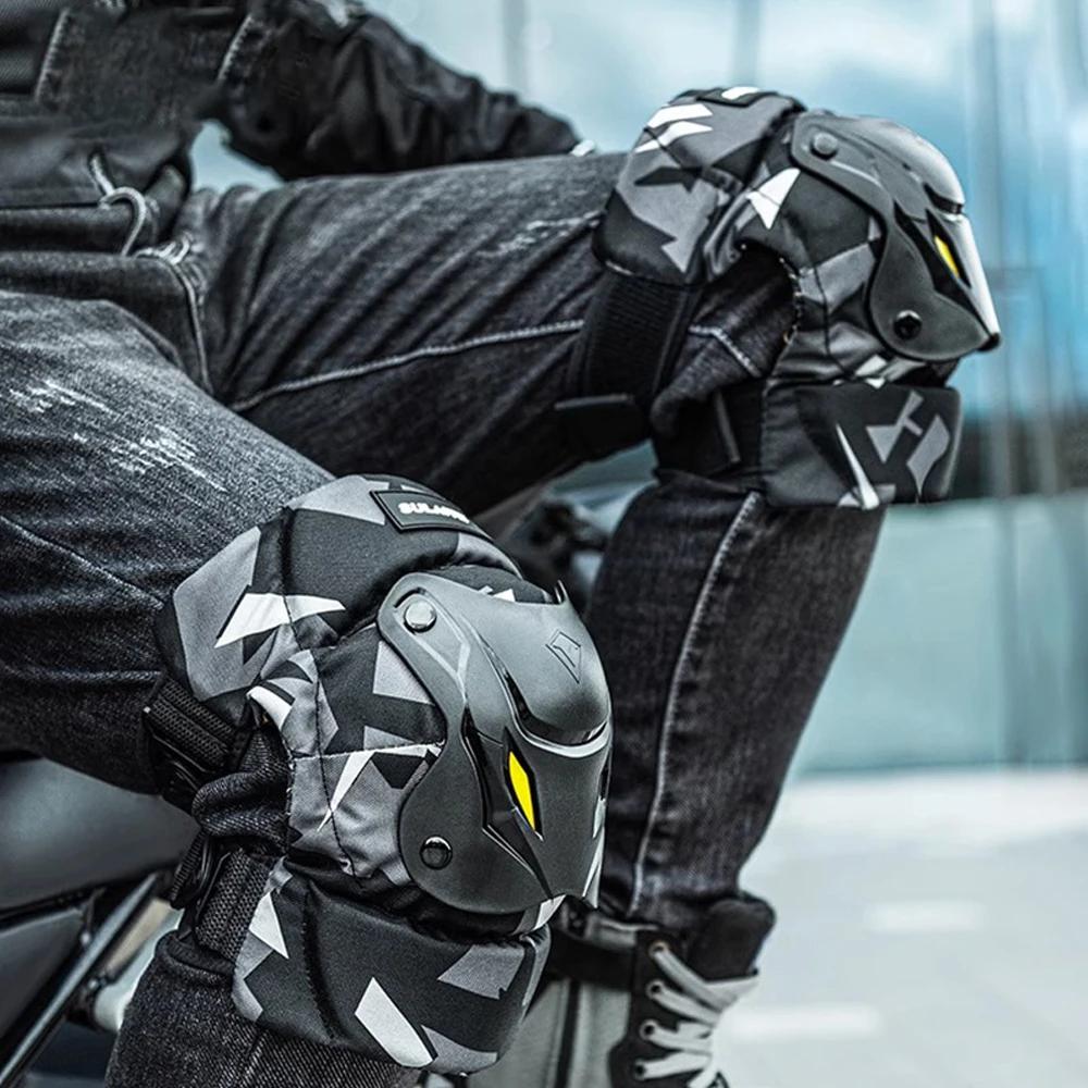 1 Pair Motorcycle Knee Shin Guard Pads Black Adjustable Knee Cap Pads Protector Armor For Motocross Racing Mountain Biking