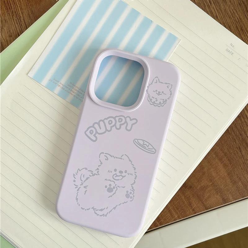 Cute Line Puppy for Apple 17promax Mobile Phone Case iPhone16 Glutinous Rice 14 Cartoon 13 Soft Cover 15