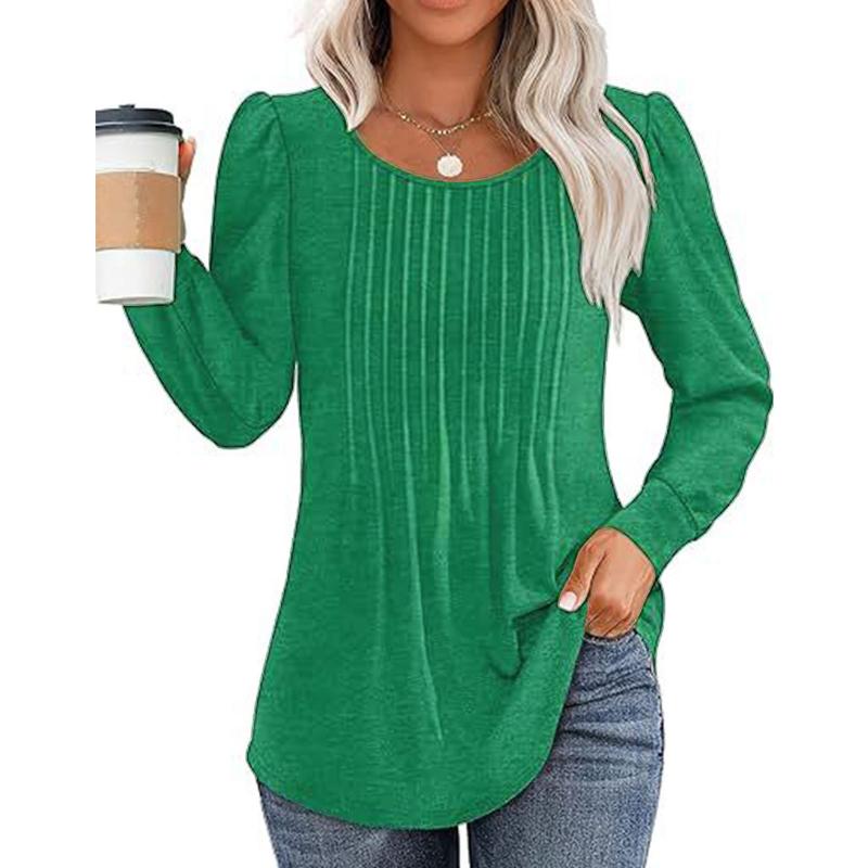 GMXIA Women's Fashion Casual Solid Color Print Long Sleeve O Neck Blouses & Shirts