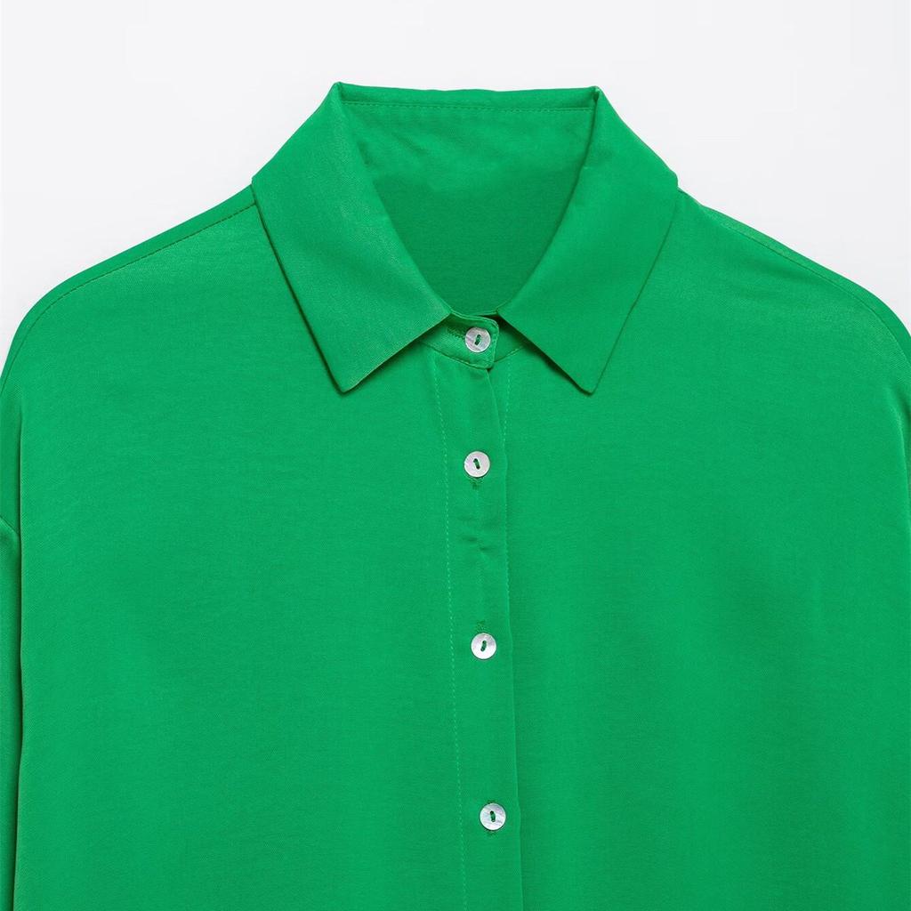 Spring 2025 Women's Minimalist Loose Satin Shirt with Long Sleeves