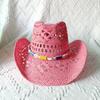 Cappelli Gialli Estivi da Uomo Stile Western Intrecciati a Mano in Paglia Cappello Jazz da Sole da Spiaggia Cappellino da Cowgirl Donna Rosa Shocking Monocolore Sombrero Uomo