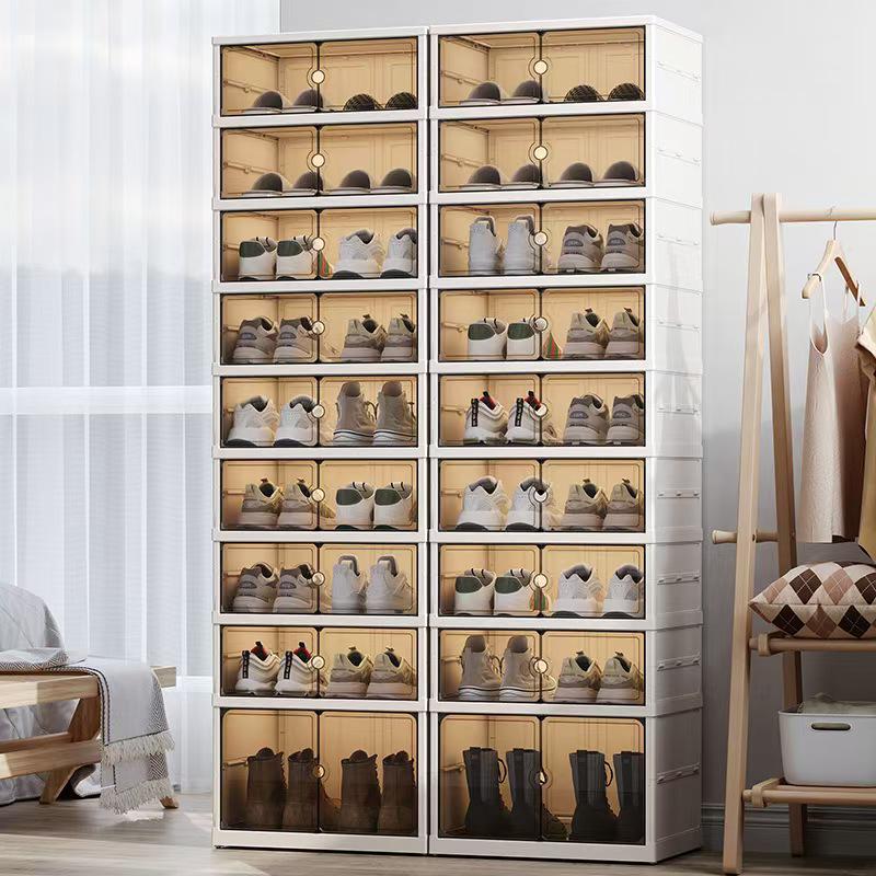 Double-Row Multi-Layer Foldable Shoe Cabinet with Dustproof AJ Storage Display Rack