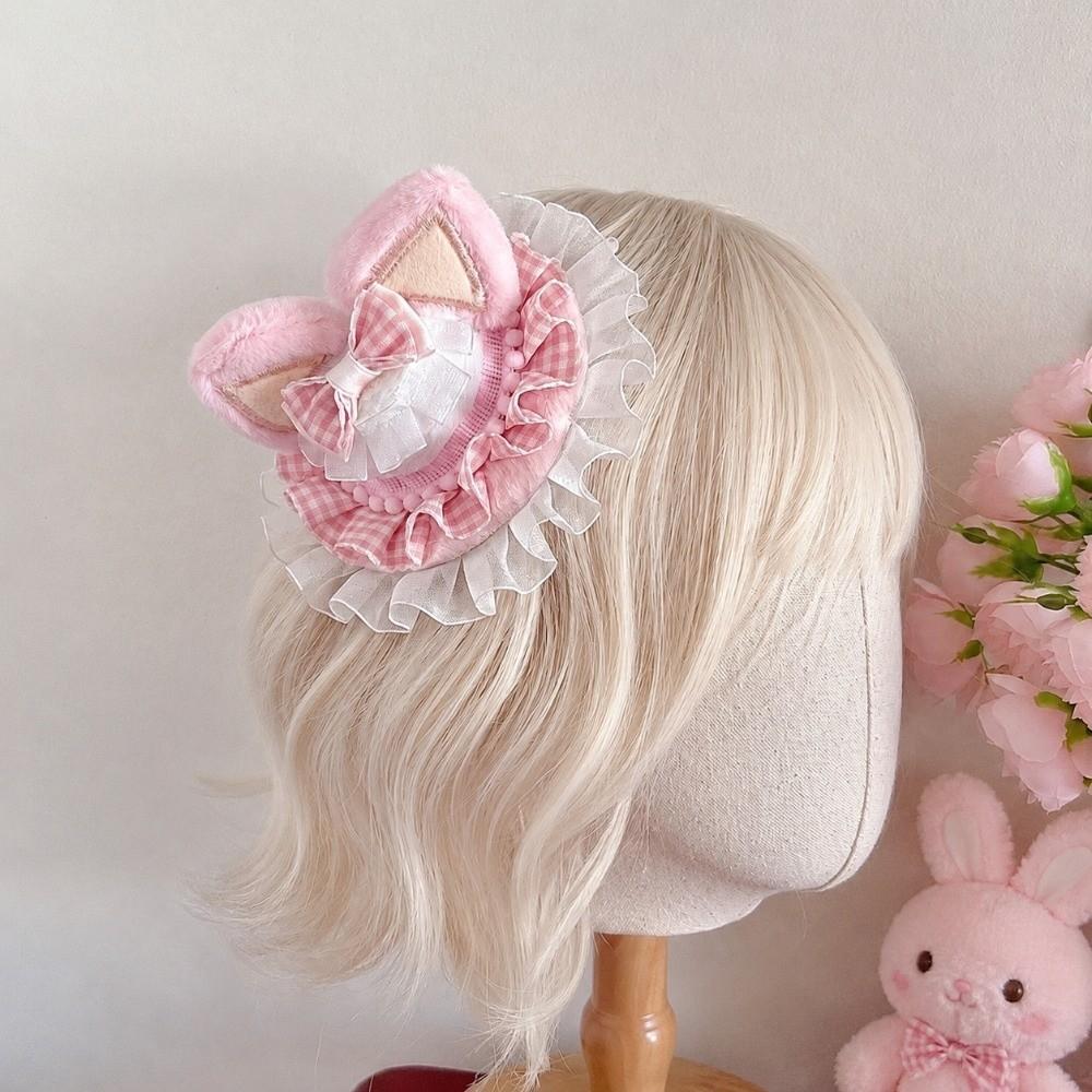 Sweet Pink Bunny Ear Hair Clip Lace Trim Lolita Hair Accessory Cute Hair Clip Cosplay Party