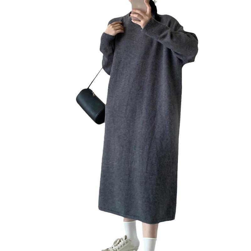 Lazy Wind Basic Simple Dress Women's Autumn and Winter New Loose Long Knee Bottom Knitted Sweater Skirt