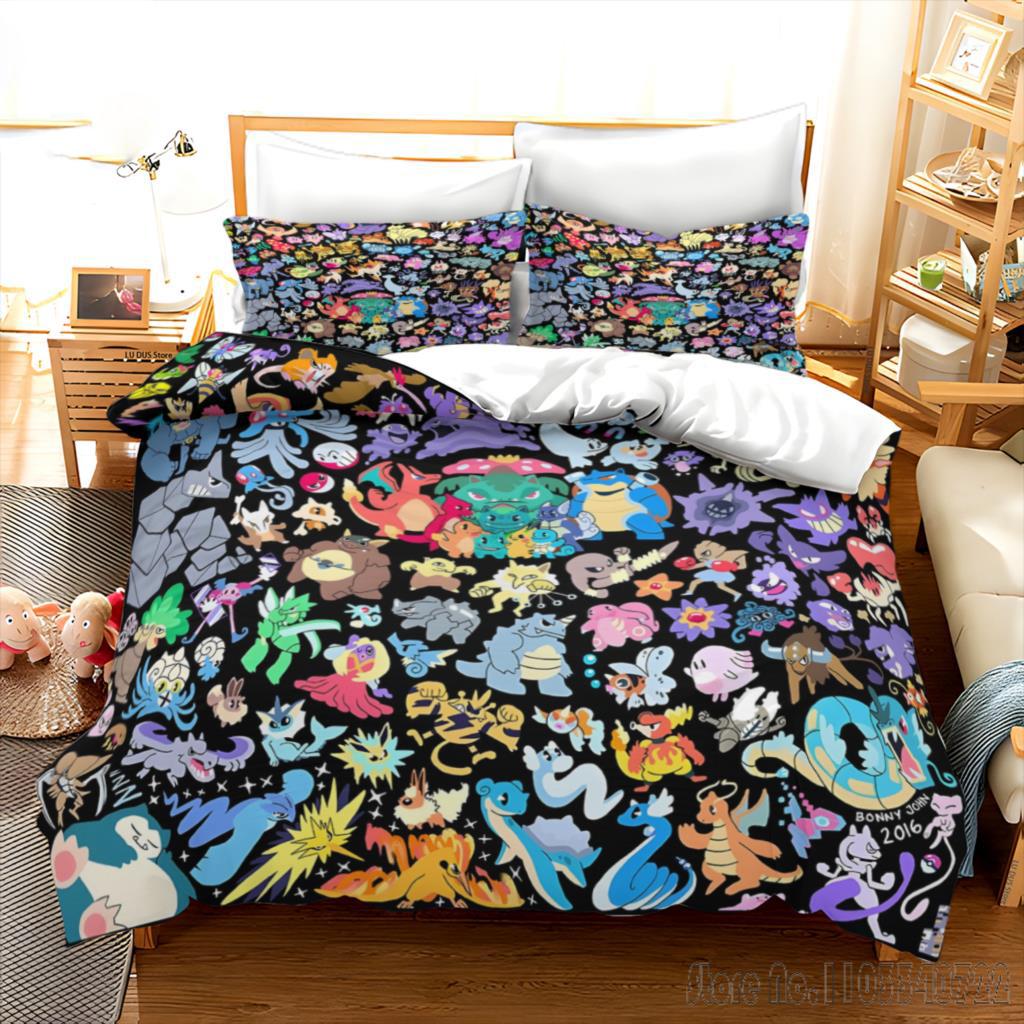 Anime Pikachu Duvet Cover Sets Bedroom Bedding For Boys Kids Teens Girls Pokemon Quilt Cover Pillowcases Christmas Gift