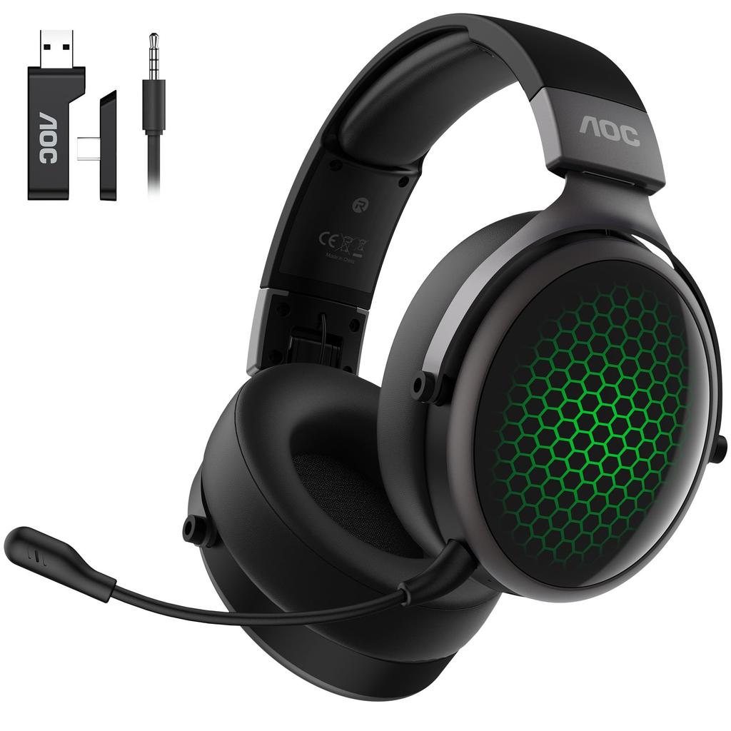 AOC Gaming 50mm Wired and Wireless Gaming Lightweight and Foldable Compatible with and Xbox One Ideal for Apex Genshin and RPGs Headset 7.1 Channel,