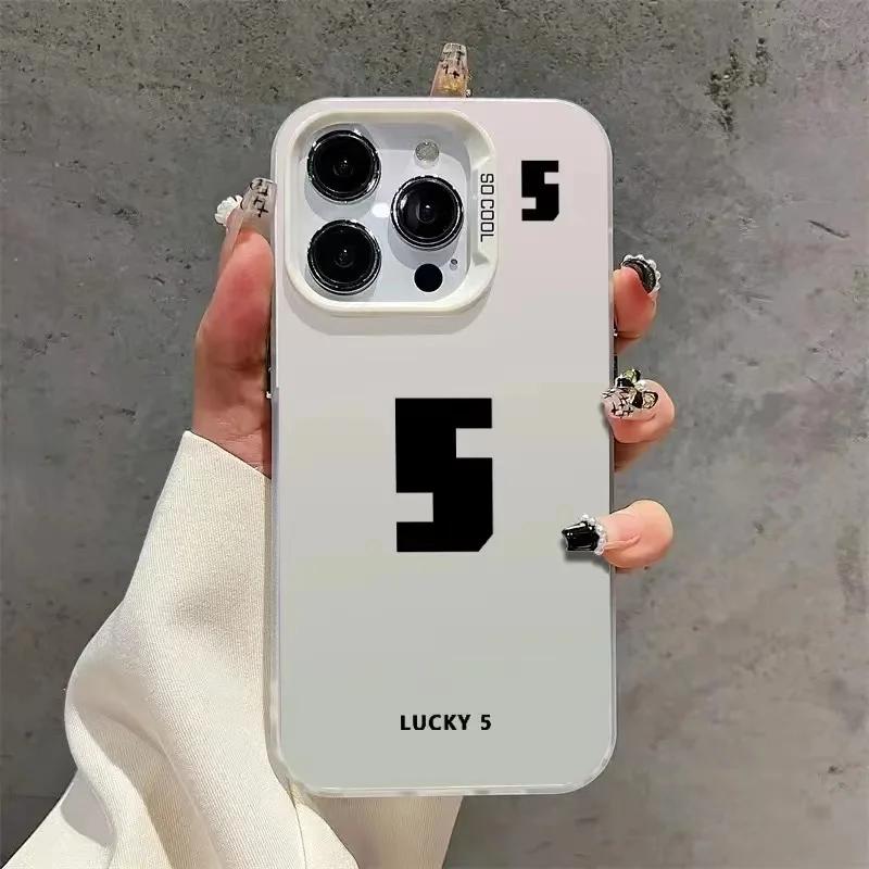 Lucky Numbers7 3 Electroplate Silver IMD Phone Case For iPhone 15 12 13 14 11 Pro Max XS X XR 7 8 14 15 Plus Couple Cover