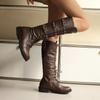 European and American denim belt buckle but knee boots western style women's boots large size women's shoes