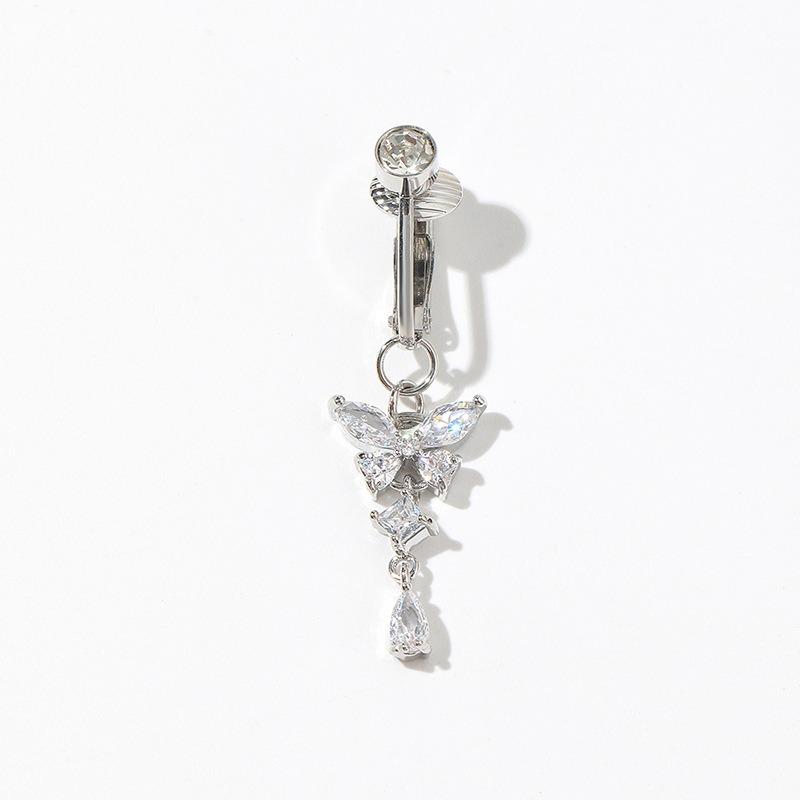 

1pc Clip On Butterfly Belly Button Ring for Women, Copper Zircon Fake Belly Piercing Navel Body Jewelry Trendy Fashion Style