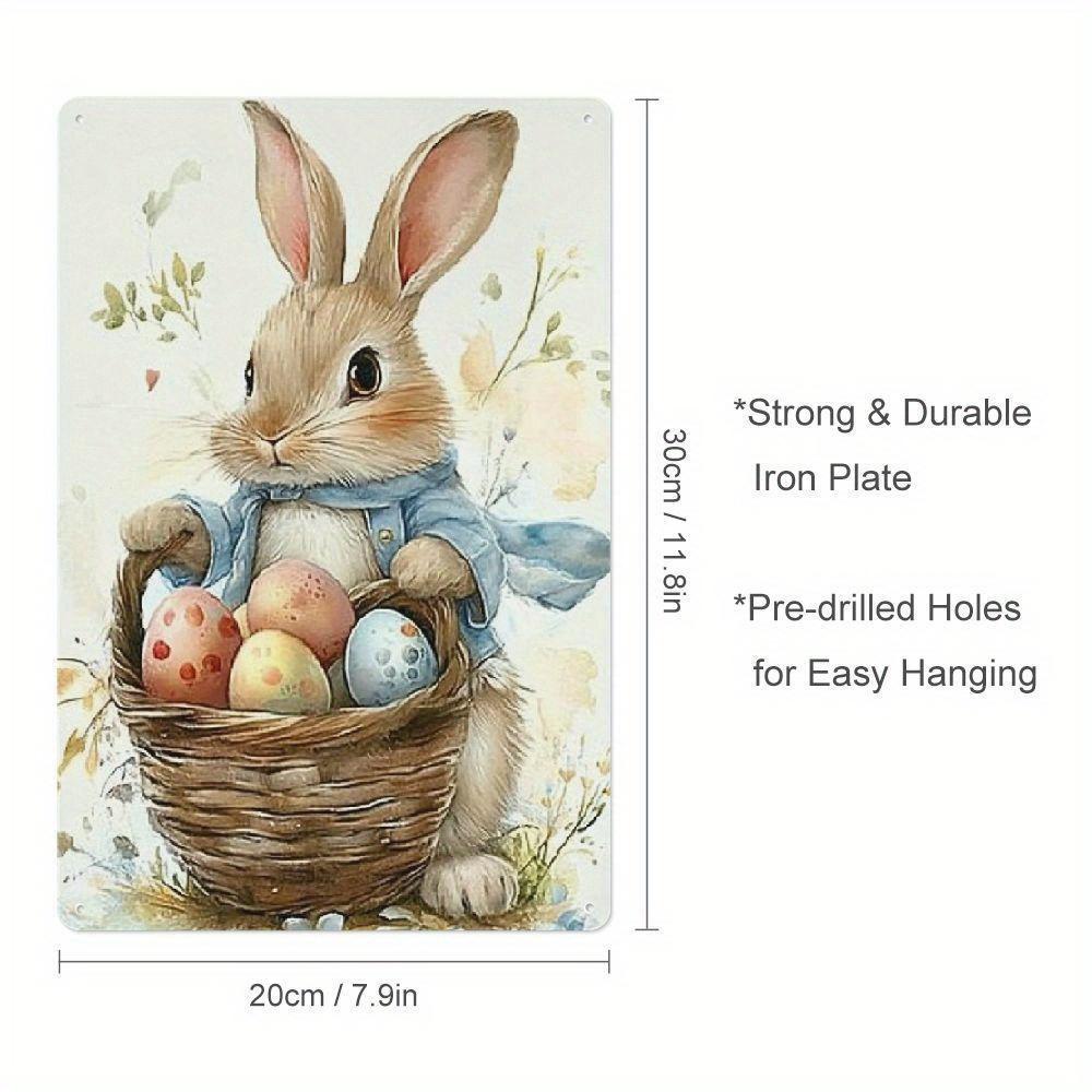 

Charming Blue Scarf Bunny with Easter Egg Metal Plaque x inches Rustic Wall Art Spring Easter Mothers Day Decoration 20x30cm（7.8x11.8inch）