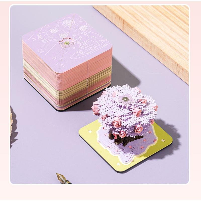 3D Paper Sculpture Rose Tree House Notepad - Handmade Tearable Memo Pad & Desk Art Gift for Birthday Home Decor
