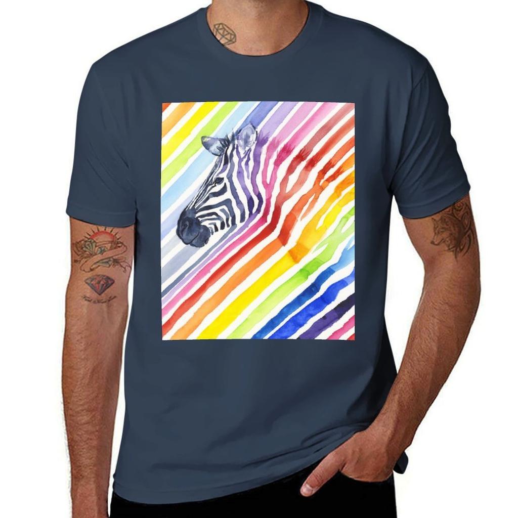 Rainbow Zebra Stripes Tshirt High Elasticity Sports Tee Shirt