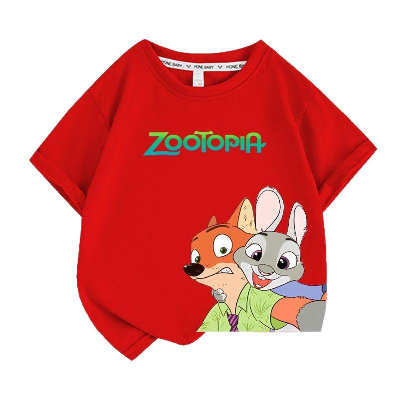 Kids' Zootopia Cartoon T-Shirt - Short Sleeve, Pure Cotton, Stylish Summer Top for Boys and Girls
