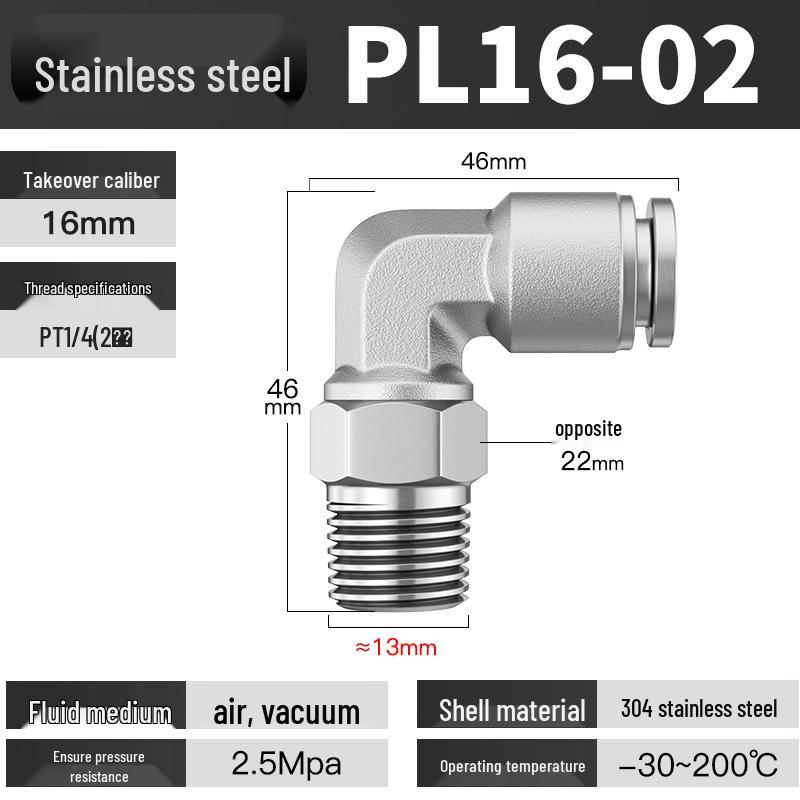 Stainless Steel Pneumatic Air Hose Quick Connect Elbow PC4-01/PL6/8/10/12 Connector