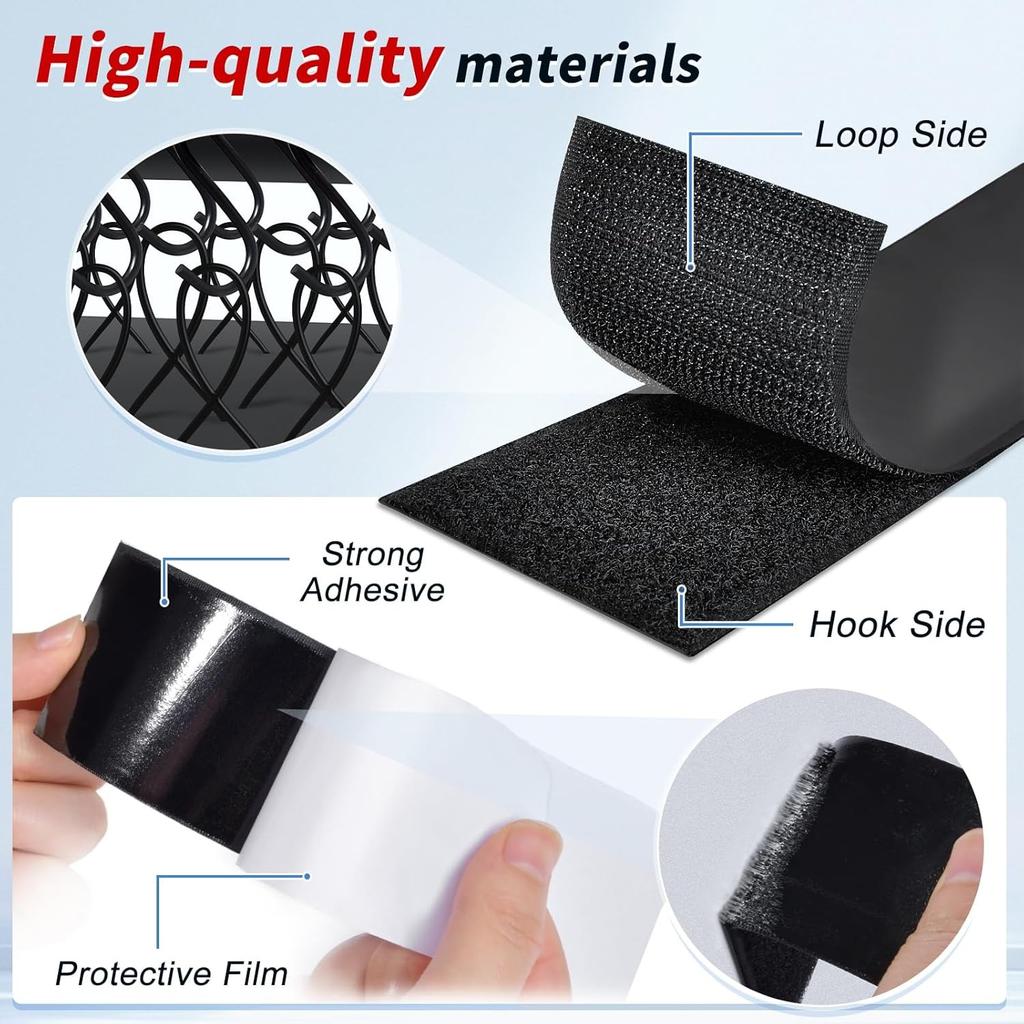1set/2pcs 1m/39.37in Self Adhesive Hook and Loop Tape Sticky Back Fastening Roll, Self-Adhesive Heavy Duty Strips Fastener for C