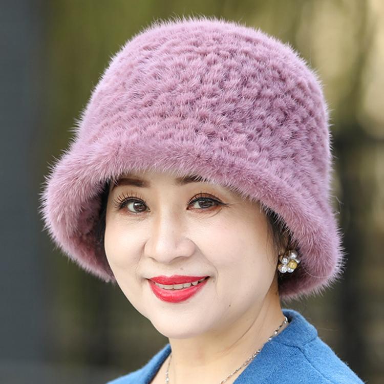 Mink hat woman winter versatile middle-aged and elderly Korean version mink fur hat winter mom grandma fisherman hat