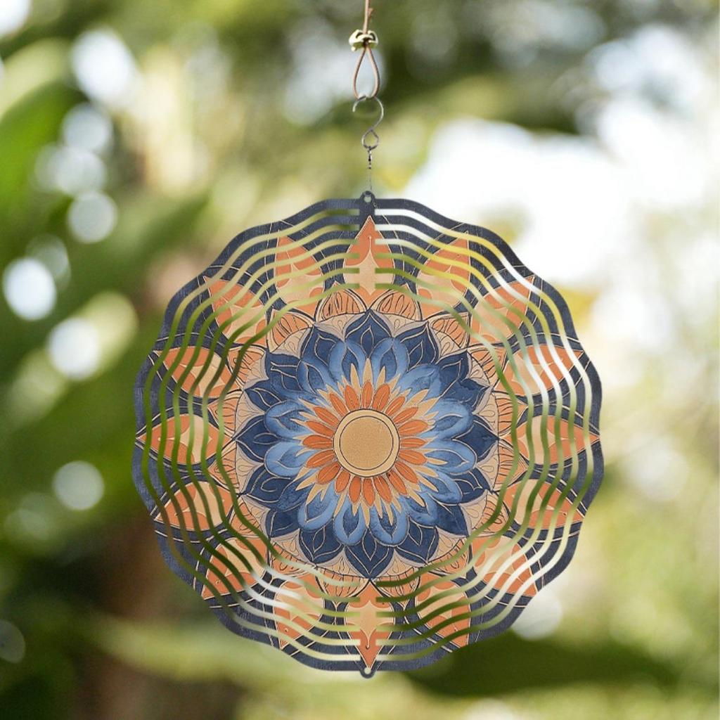 10 Inch Metal Mandala Wind Chime Outdoor Decor with 360 Rotating Hook Durable Garden Balcony Hanging Ornament for Spring Summer Fall