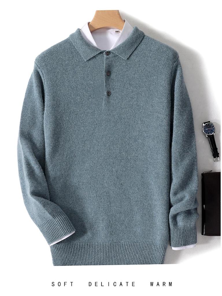 Men's 100% Pure Wool Polo Neck Sweater - Business Casual Autumn/Winter Knitwear