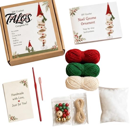Soft Yarn for Plush Toys DIY Crochet Gnome Ornament Kit, Christmas Theme Knitted Craft Parent Child Interaction Activities Set, Handmade Hanging