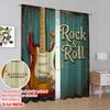 2pcs,2D Plane Printing Pattern Curtains Vintage Guitar Rock Roll Polyester Woven (without Rod) Decorations Inside Ldeal for Home