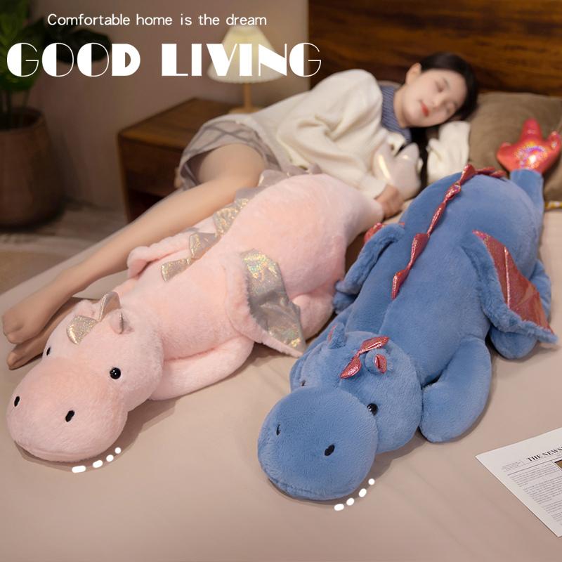 90-140CM Lovely Flying Dinosaur Plush Toy Cartoon Dinosaur with Wings Stuffed Soft Animal Pillow Sleeping Dolls Cushion blu