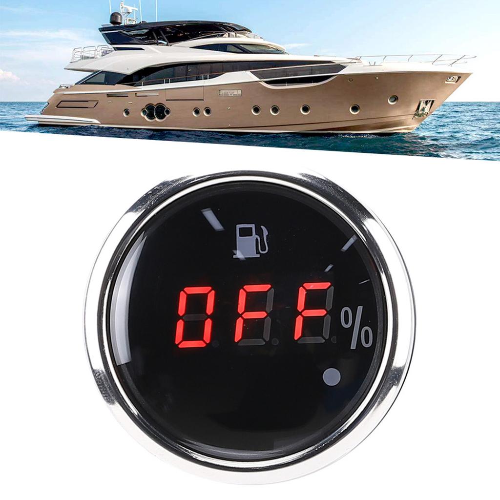 2in Fuel Level Gauge LED Digital Display Smart Red Light Alarm for Marine Boat CarAmerican Standards Black