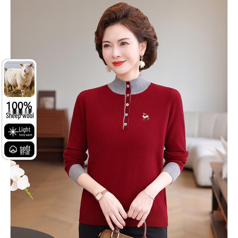 SNOWFLYING Women s Half-Turtle Neck Colorblock Wool Sweater L