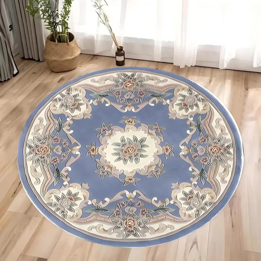 Elegant Round Area Rug Floral  Vintage Patterns in Pink Blue Ideal for Living Room Bedroom Decor Soft Durable Floor Mat