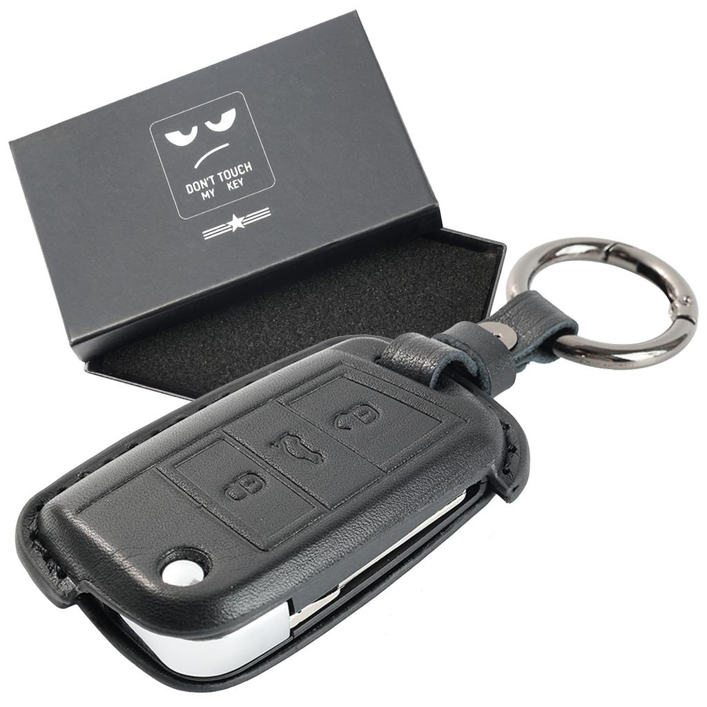 3 Button Genuine Leather Key Ring Case Cover Shell Holder Protect For Volkswagen Golf 7 2015-20  Skoda Fabia 2014-20 Seat Leon