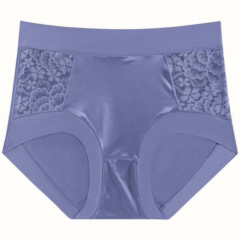 Plus Size Women's Summer Hollowed-out Lace Ice Silk Stitching Soft and Comfortable High Waist Traceless Panties
